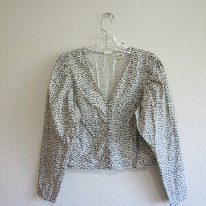 LEVI'S Black & White Puffy Long Sleeve Crop Top Blouse